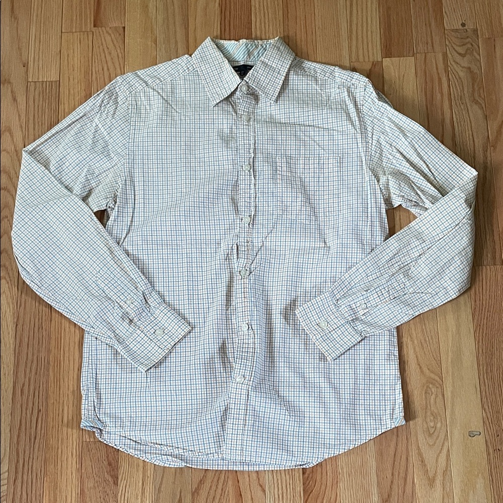 Gap Shirt Mens Medium Blue Orange Check Button Up Casual Preppy Cotton Church